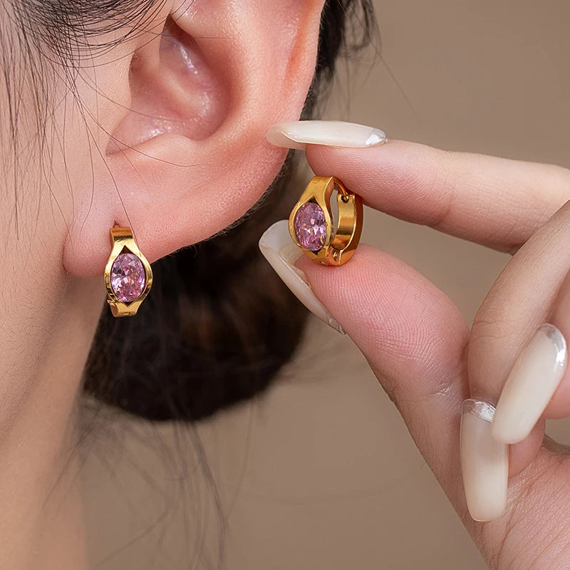 ANENJERY 316L Stainless Steel Geometry Heart Water Drop Zircon Hoop Earrings For Women Men Simple Personality Jewelry Gifts