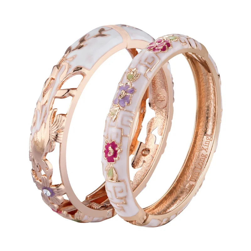 Hollow Bangles For Women Bracelets On Hand Bird Cloisonne Enamel Jewelry Women's Hand Bracelet Female Bangle Gifts For Wife Girl