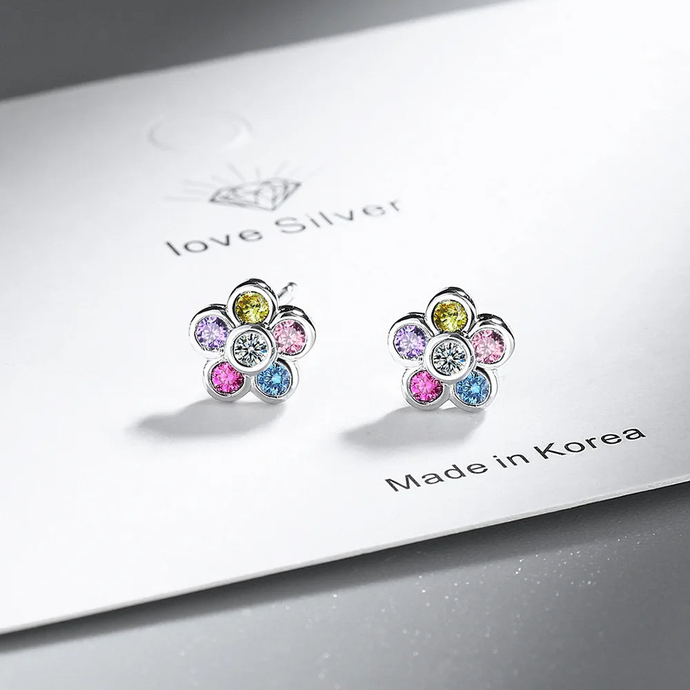 925 Sterling Silver Rainbow Zircon Piercing Stud Earrings For Women Wedding Elegant Luxury Designer Jewelry Wholesale Jewellery