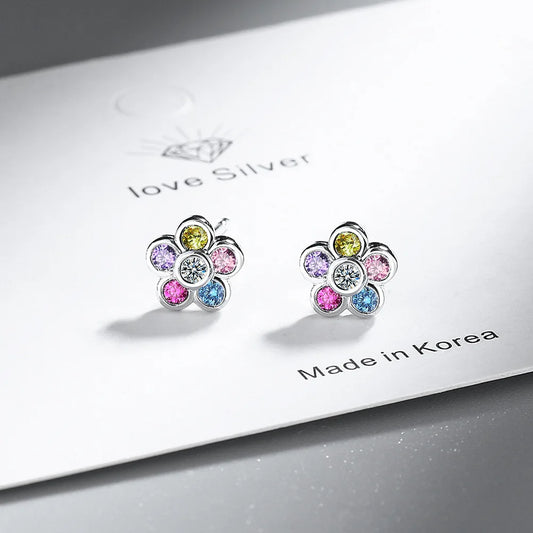 925 Sterling Silver Rainbow Zircon Piercing Stud Earrings For Women Wedding Elegant Luxury Designer Jewelry Wholesale Jewellery