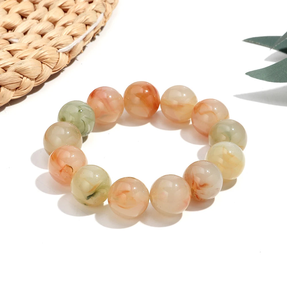 Bohemian Acrylic Colorful Marbled Elastic Round Beads Bracelets Trendy Geometric Stackable Bangle Bracelet Jewelry for woman