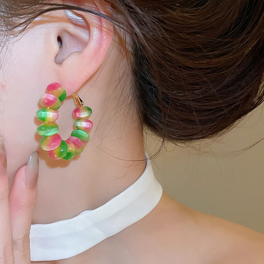 Summer Fashion Round Resin Hoop Earrings Minimalist Fresh Style Unique Design Elegant Versatile Ear Jewelry for Women