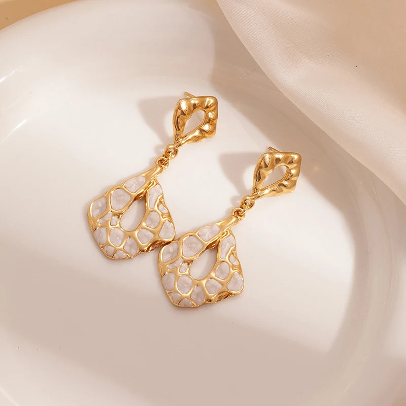 ANENJERY 316L Stainless Steel Hollow Irregular Geometry Earrings For Women Bohemia Personality Fashion Jewelry Gifts Wholesale