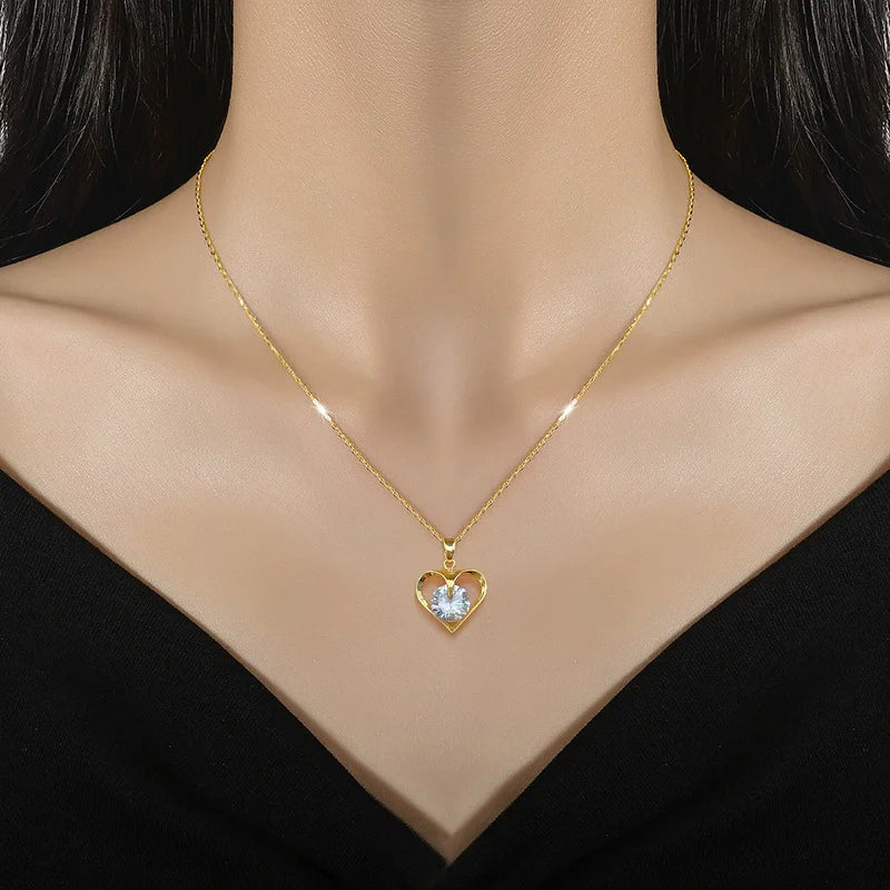 EILIECK 316L Stainless Steel Shine Cubic Zircon Butterfly Pendant Necklace Gold Color Texture Metal Personalized Chain Jewelry