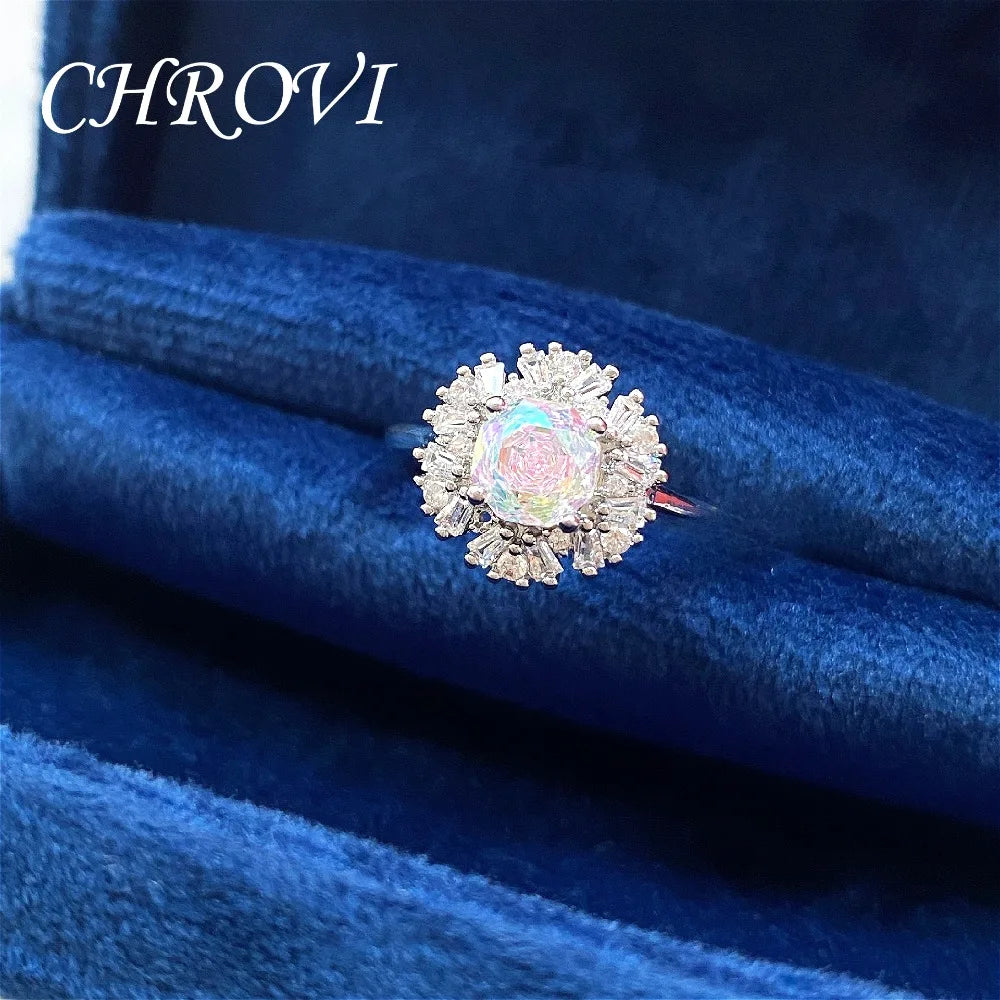 Light luxury 925 sterling silver octagonal millennium rose ring with high-grade square diamond women's ring
