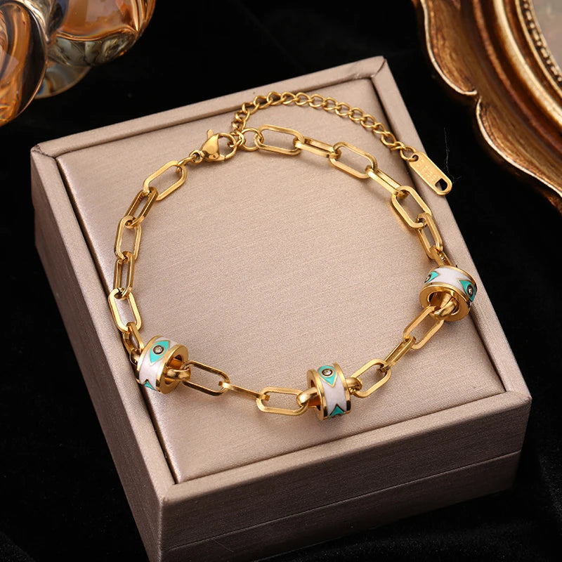 EILIECK 316L Stainless Steel Geometry Circle Charms Bracelet For Women Men Fashion Non-fading Bangles Wrist Jewelry Gift Bijoux