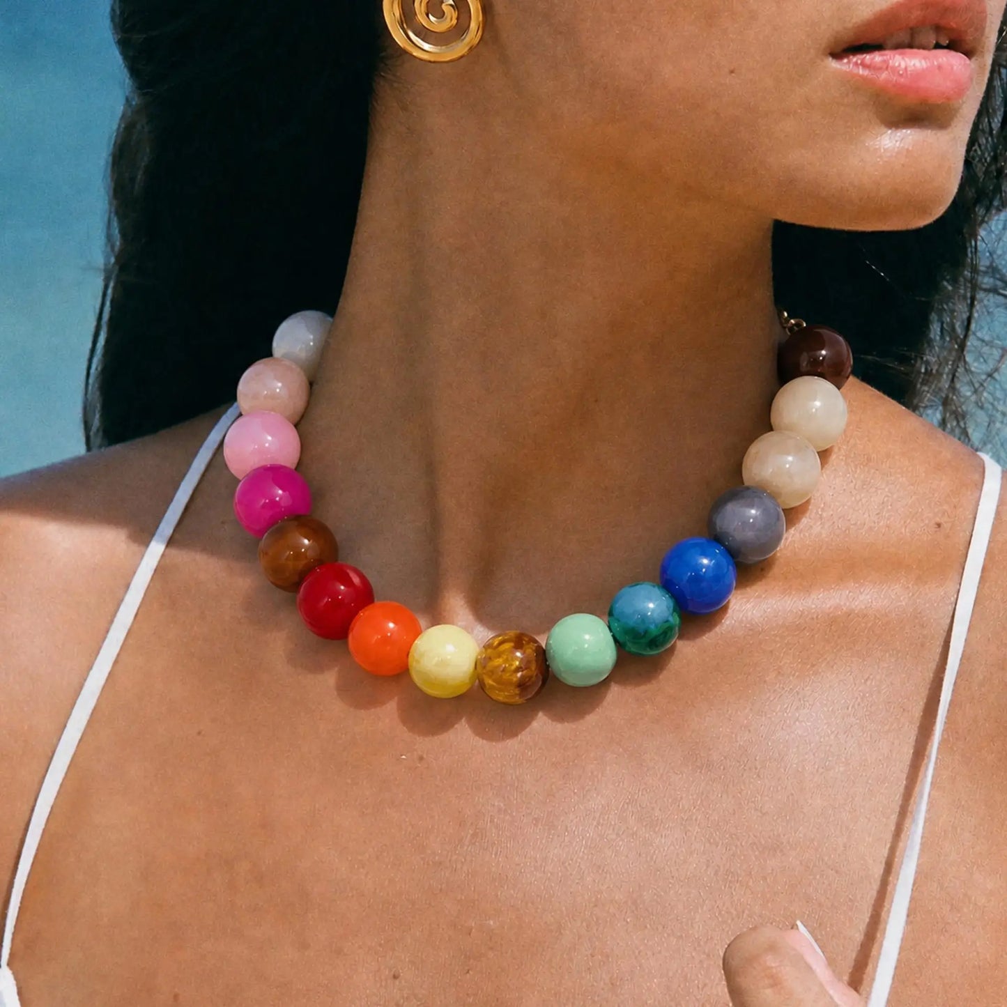 Summer Beach Chunky Bead Neckalce for Women  Multicolored Handmade Beading Collarbone Choker Boho Jewelry Holiday Gifts Bijoux