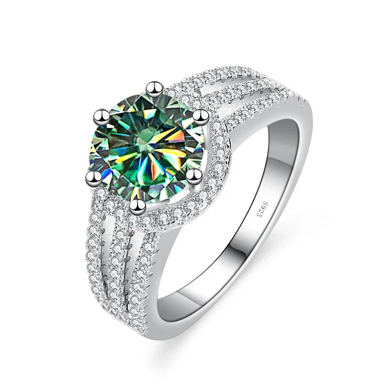 Luxury Round 2CT 8mm VVS D COLOR Moissanite Lab Diamond Ring For Women S925 Sterling Silver Wedding Female Rings Engagement Gift