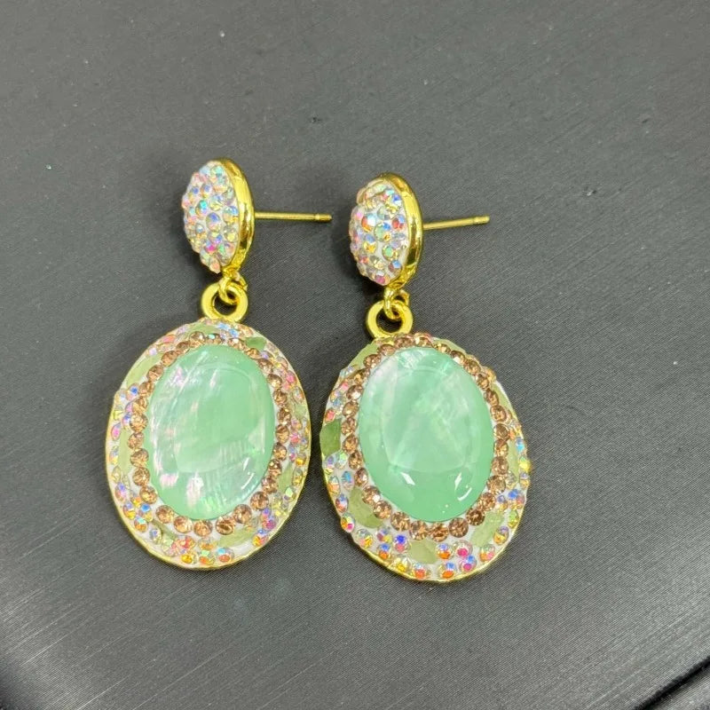 Shell Earrings for Women Geometric Inlaid Rhinestones Vintage Jewelry Sets Light Luxury Fashion Elegant Aretes De Mujer