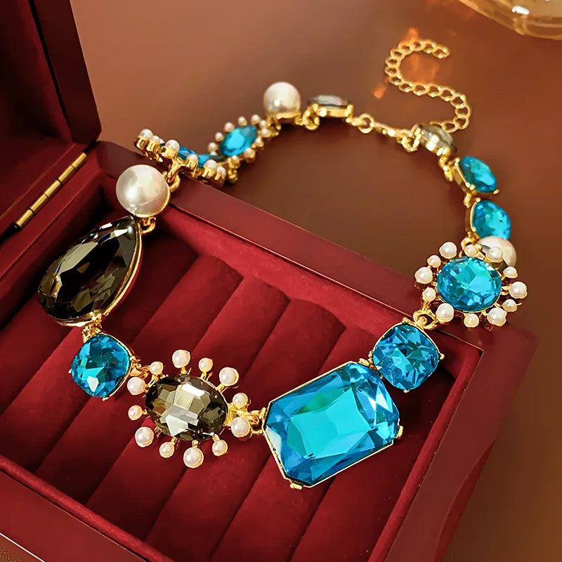 1/2 Pcs Vintage Imitation Pearl Flower Earrings Exquisite Rhinestone Pendant Necklace Collarbone Chain Jewelry Sets for Women N1