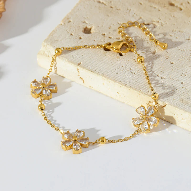 EILIECK 316L Stainless Steel White Zirconia Flower Petal Necklace Bracelet Earrings Set For Women New Trendy Jewelry Party Gift