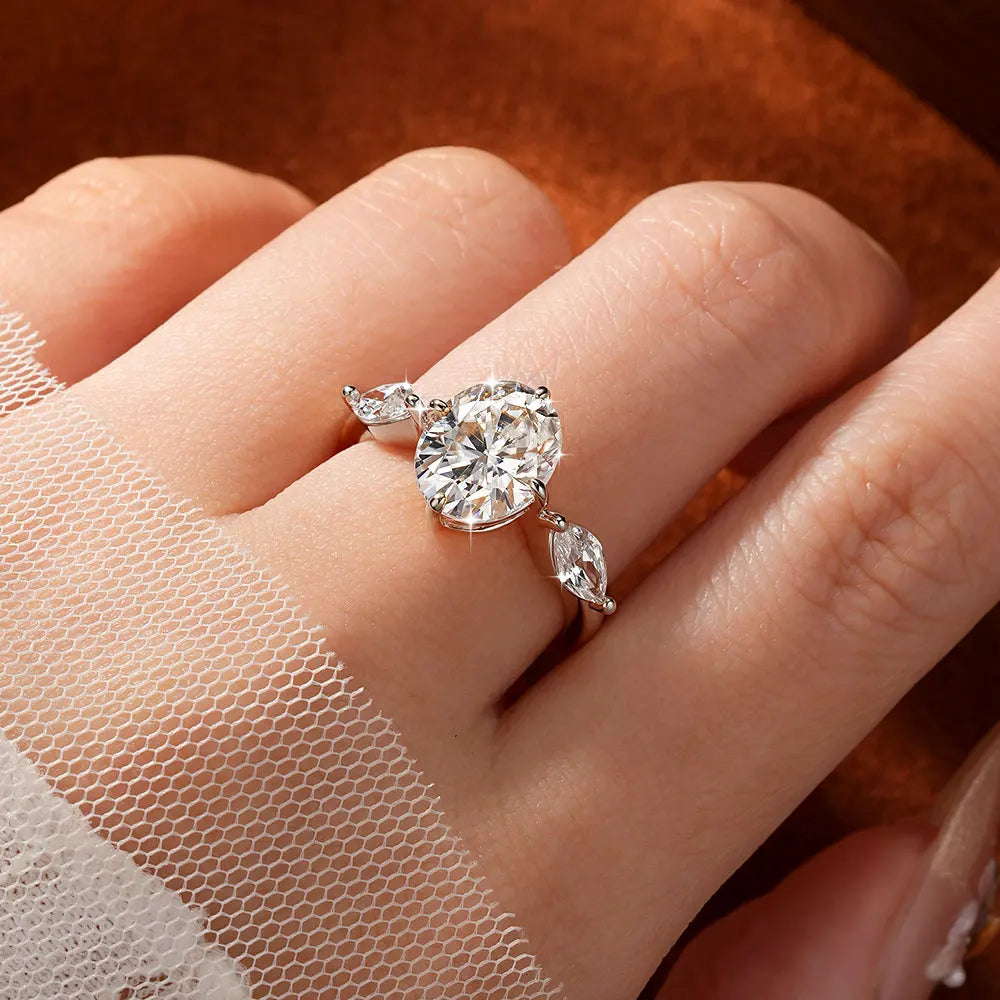 OXTAO Luxury Oval Cut Moissanite Ring 3CT D VVS1 Anniversary Gifts 3-Stone Stackable Wedding Bands Women Jewelry 14K Gold Filled