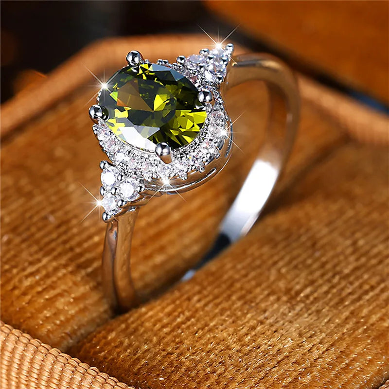 Cute Female Black Oval Zircon Stone Engagement Ring Trendy Silver Color Bride Wedding Jewelry Gift For Women