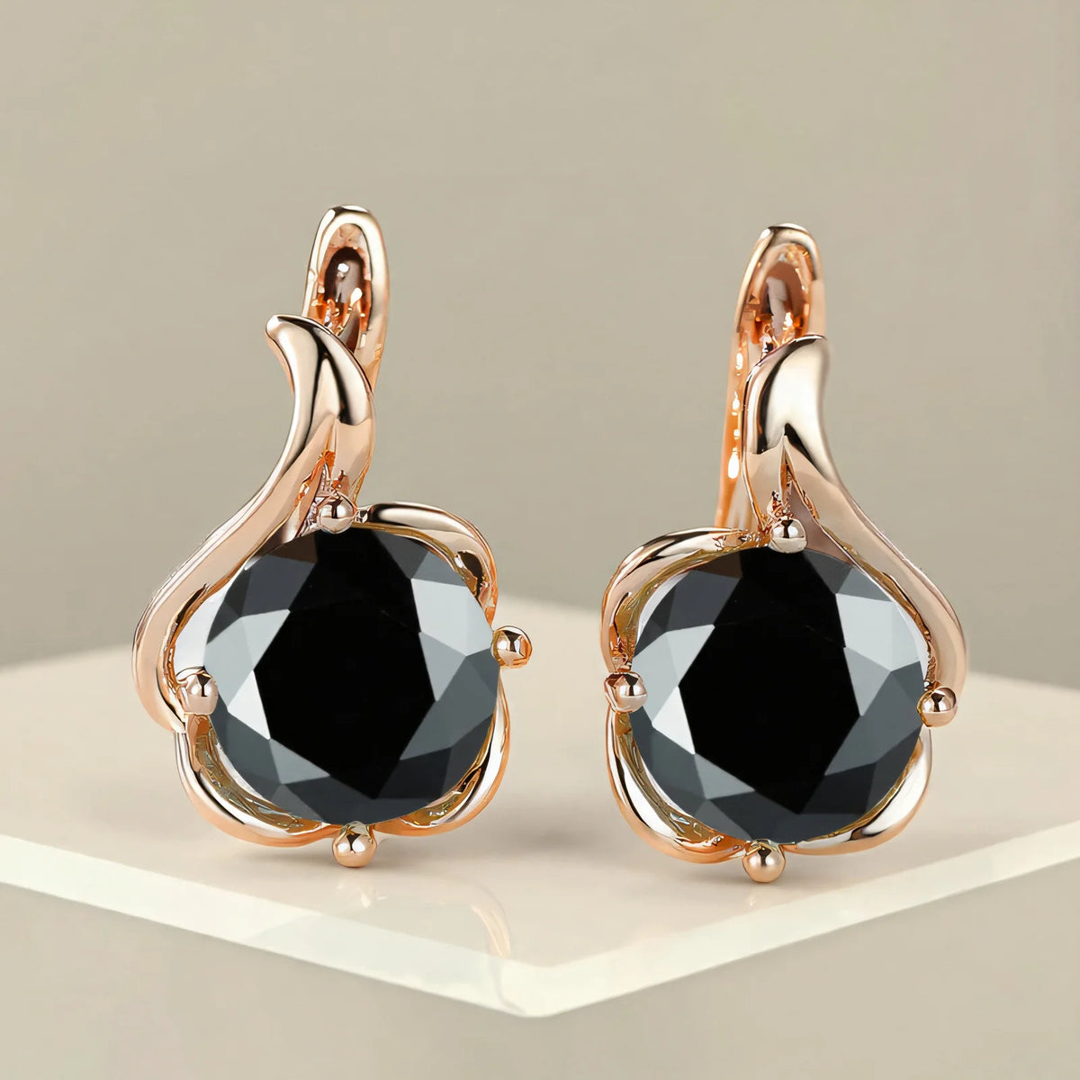 Female Crystal Round Red Green Purple Zircon Stone Flower Hoop Earrings Charm Rose Gold Color Wedding Jewelry Earrings For Women