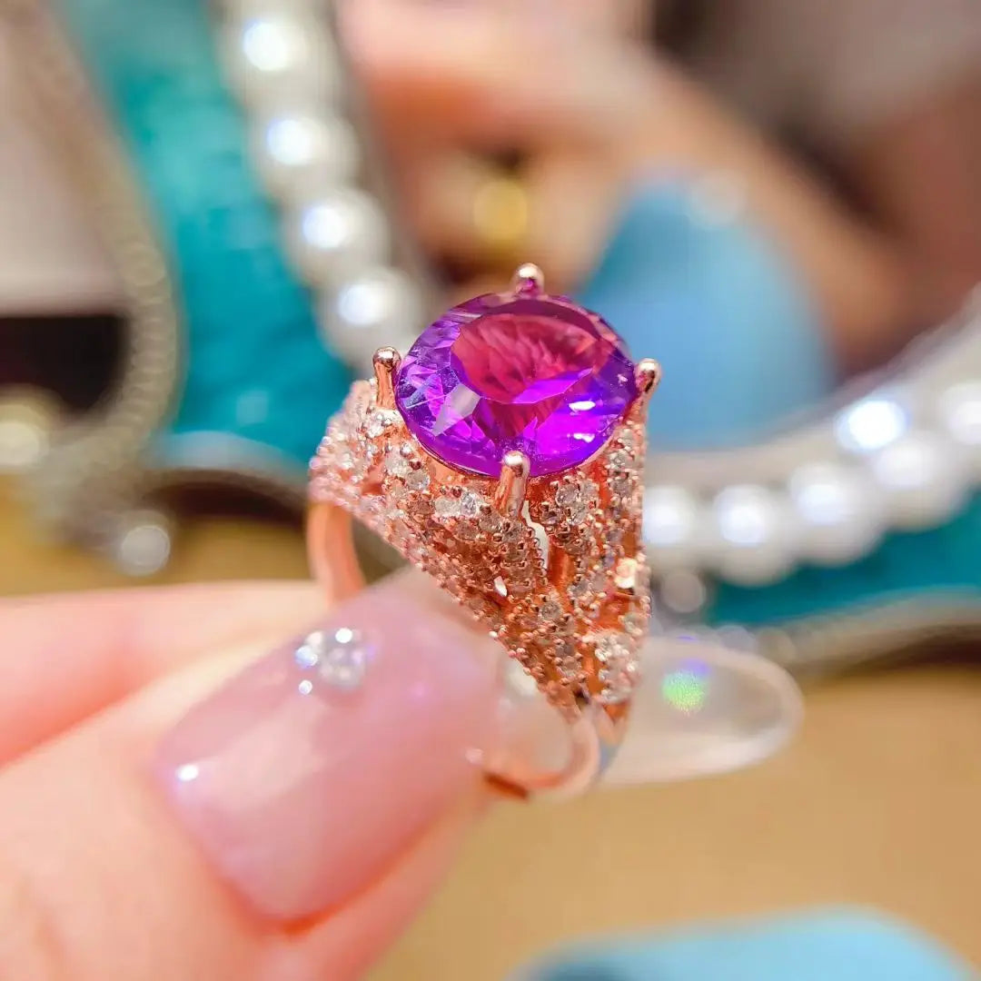 Real 925 Silver Ring Natural Amethyst Ring 9mm*11mm 4ct Amethyst Jewelry Birthday Gift for Women