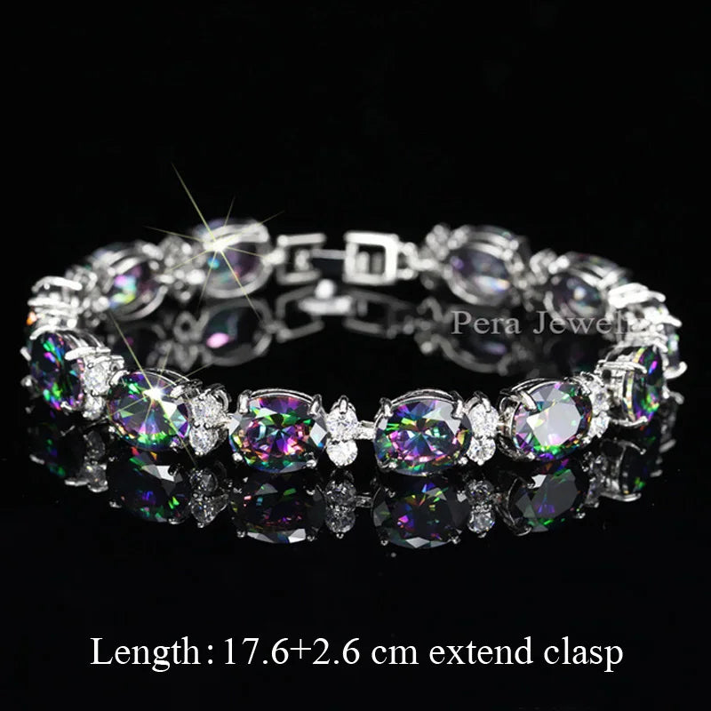 Pera Fashion Women Evening Party Jewelry Natural Light Blue Oval Rainbow Mystic Crystal Stones Bracelets for Birthday Gift B087