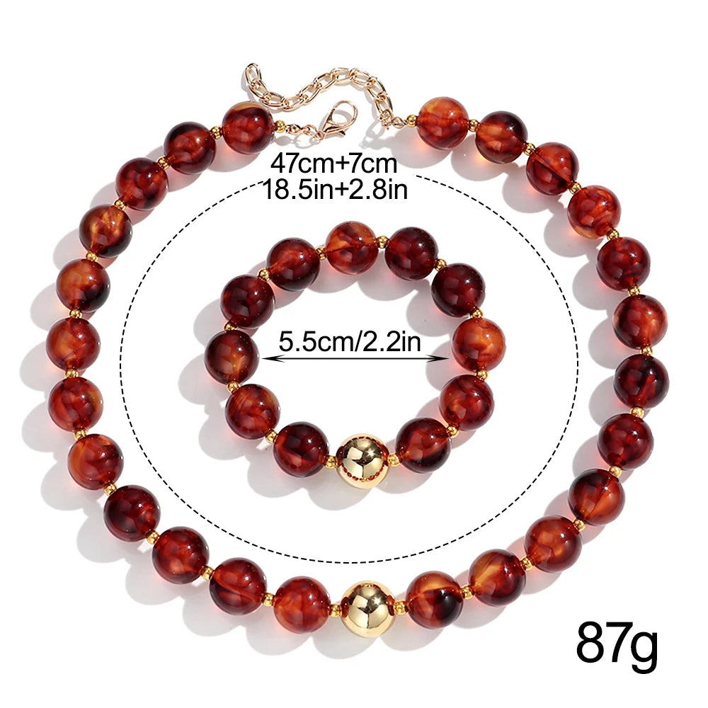 Trendy Acrylic Multicolor Round Beads Necklace Bracelet Set Resin Geometric Beaded Choker Necklaces 2026 Fashion Jewelry