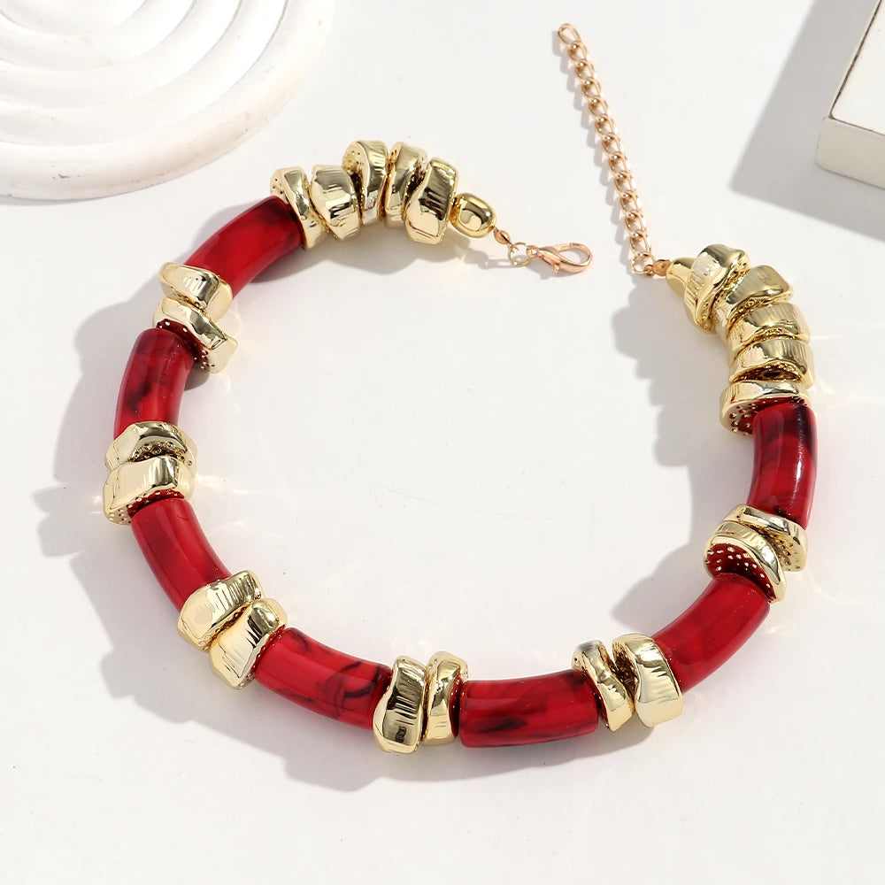 Statement Acrylic Geometric Beads Golden Irregular Spacer Choker Necklaces Elegant Colorful Chunky Necklace Fashion Jewelry