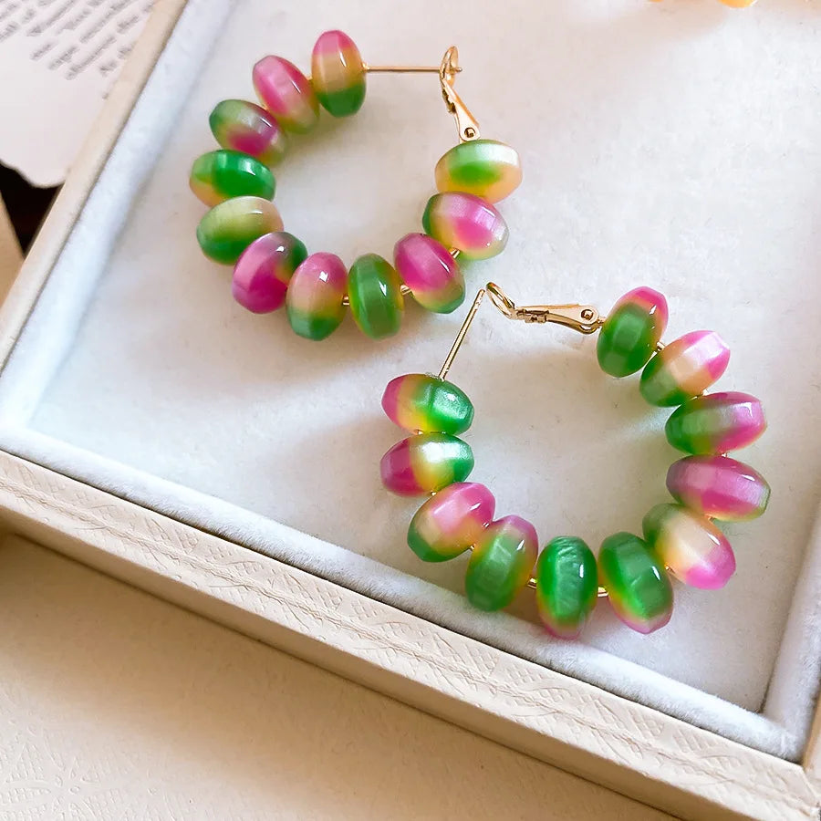 Summer Fashion Round Resin Hoop Earrings Minimalist Fresh Style Unique Design Elegant Versatile Ear Jewelry for Women