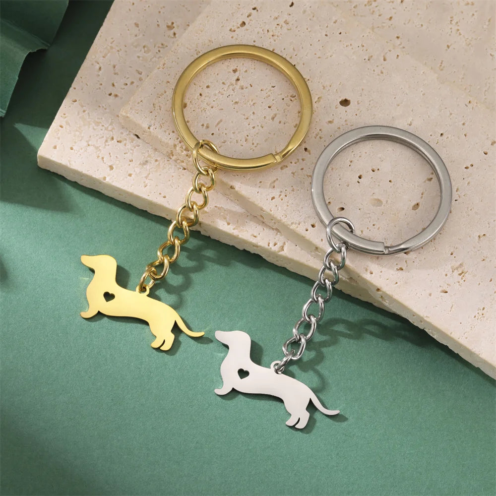 Cute Dog Samoye Keychain for Women Men Stainless Steel Dachshund Puppy Animal Lovers Key Ring for Car Backpack  Jewelry Gifts