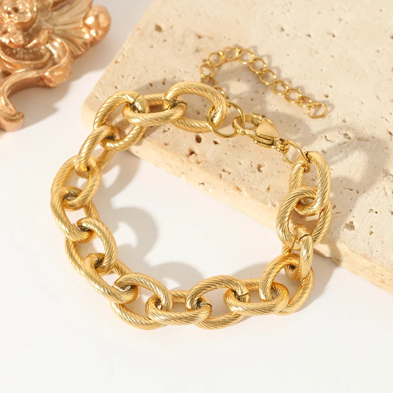 EILIECK 316L Stainless Steel Gold Color Thick Chain Bracelet For Women Men New Trendy Waterproof Wrist Chain Jewelry Gift Party
