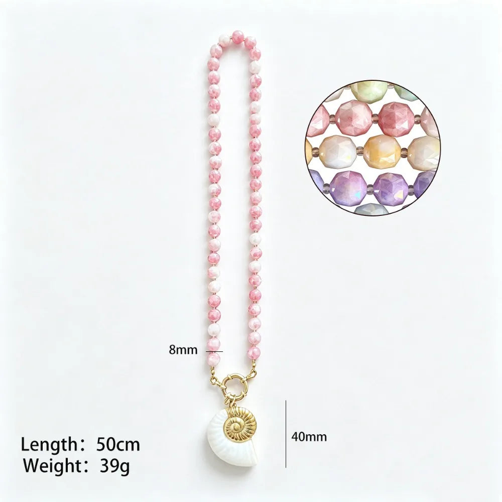 Summer Dopamine Handmade Bead Flower Ball Necklace Ocean Shell Seahorse Heart Pendant Charm Beach Jewelry Gift for Women