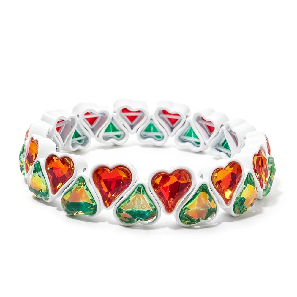 BEUTIFOR Zirconia Double Love Beads Elastic Bangles For Women and Girl Y2K Bohemian Layered Wrap Bracelets Accessory