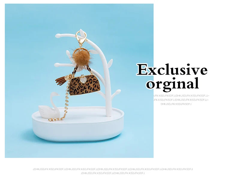 Metal Luxury Bag Keychain Leather Bag Shape Woman's High -end Charm Decoration Supports A Seal Leopard Leather Bag