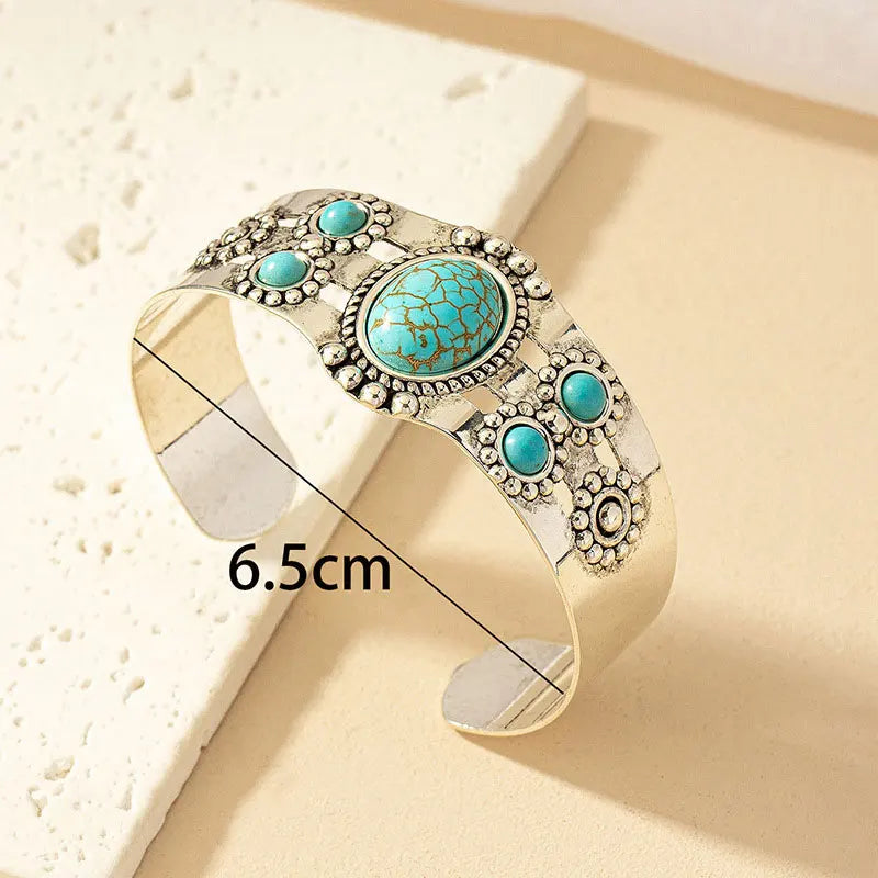 KMVEXO Retro Bohemian Turquoise Beaded Bangles for Women Resin Open Cuff Bracelets Bangle Vintage Gypsy Jewelry Female Gift