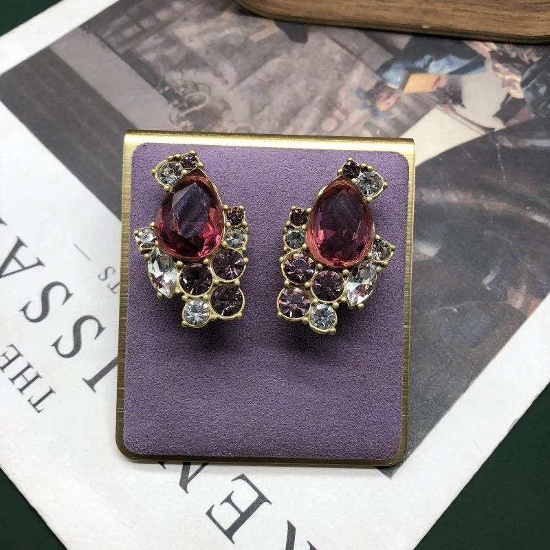 NISHIZAWA Crystal Stud Earrings for Women Court Style Vintage Exquisite Jewelry Luxury Elegant Fashion Aretes De Mujer