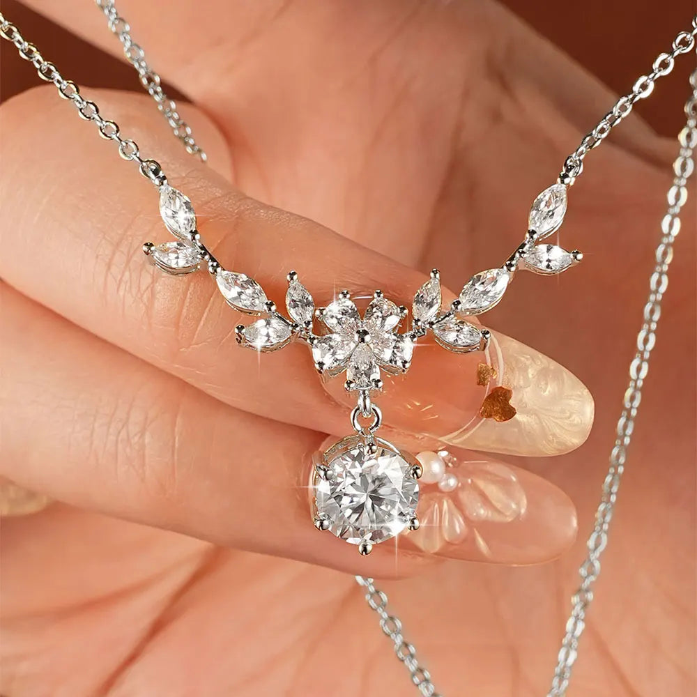 OXTAO Light Luxury Floral-Style Moissanite Necklace 2CT VVS1 14K Gold Filled for Women Pendant Necklace Romantic Wedding Jewelry