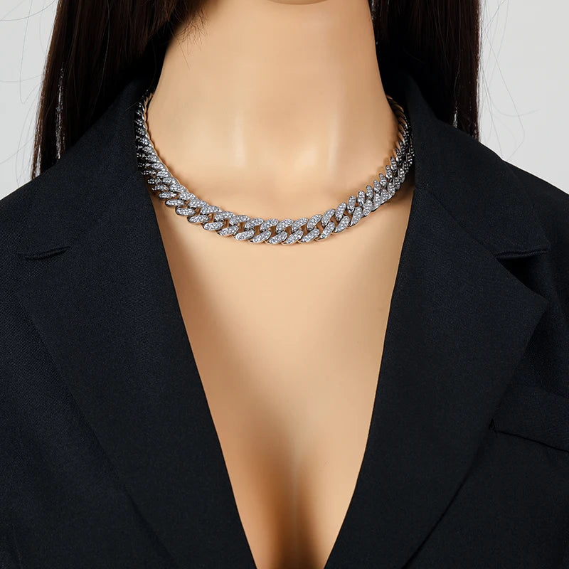 EILIECK Exquisite Geometric Thick Cuban Chain Necklace Bracelet Set Trendy Collar Punk Zirconia Collar Jewelry Women Men New