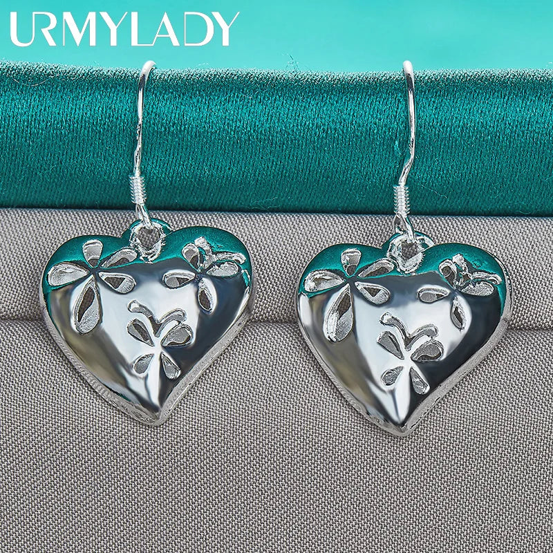 URMYLADY 925 Sterling Silver Heart Earrings For Women Wedding Party Fashion Charm Jewelry