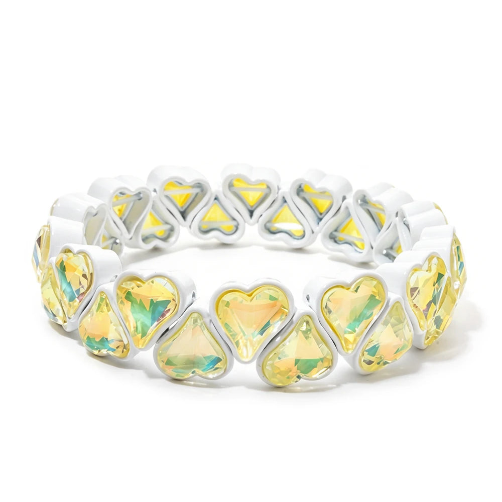 BEUTIFOR Zirconia Double Love Beads Elastic Bangles For Women and Girl Y2K Bohemian Layered Wrap Bracelets Accessory