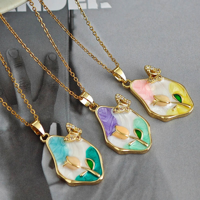 ANENJERY 316L Stainless Steel Irregular Pendant Flower Butterfly Heart Necklace For Women Romantic Niche Jewelry Gifts Wholesale