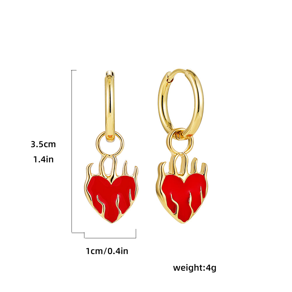 Hot Red Heart Pendant Charm Hoop Earrings for Women Punk Stainless Steel Small Circle Huggie Hoops Fashion Jewelry Gift