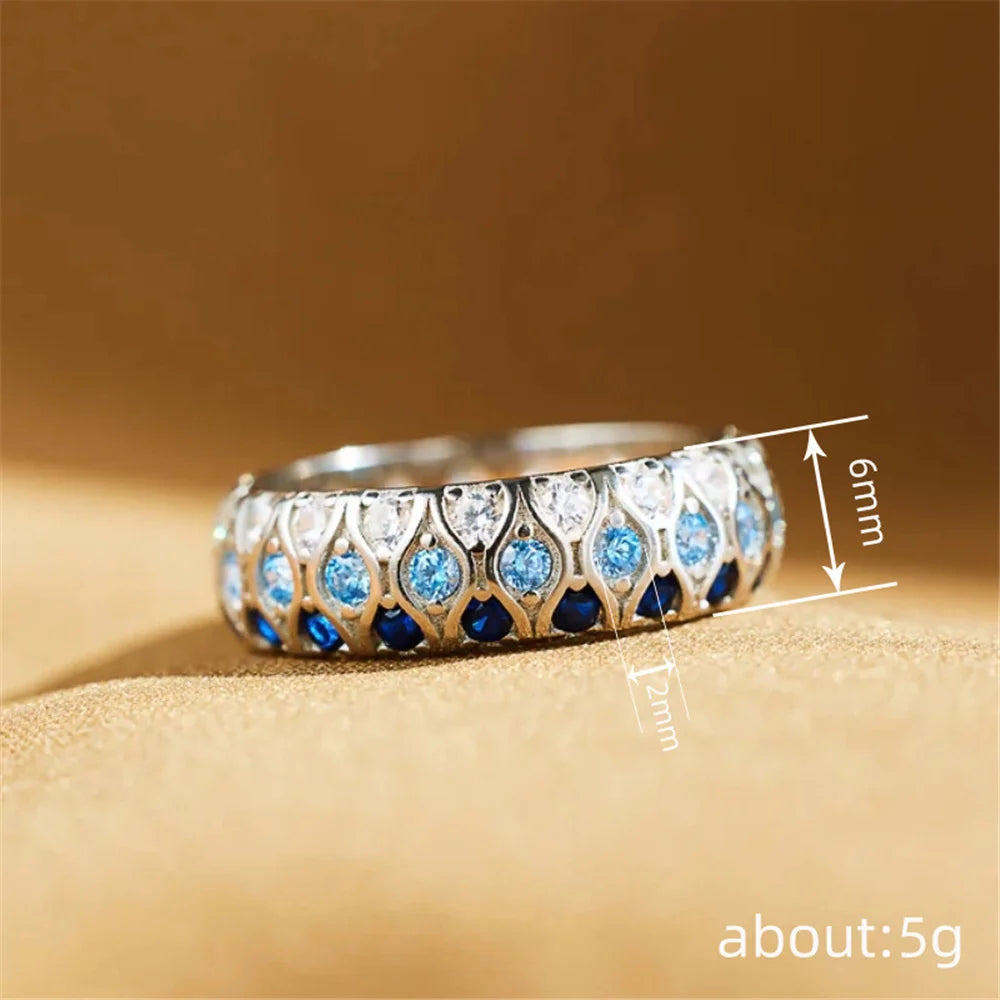 Cute Female White Blue Zircon Round Stone Silver Color Wedding Jewelry Promise Engagement Rings For Women