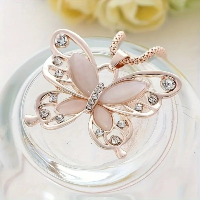 Elegant butterfly pendant necklace artificial Zirconia perfect jewelry gift for her