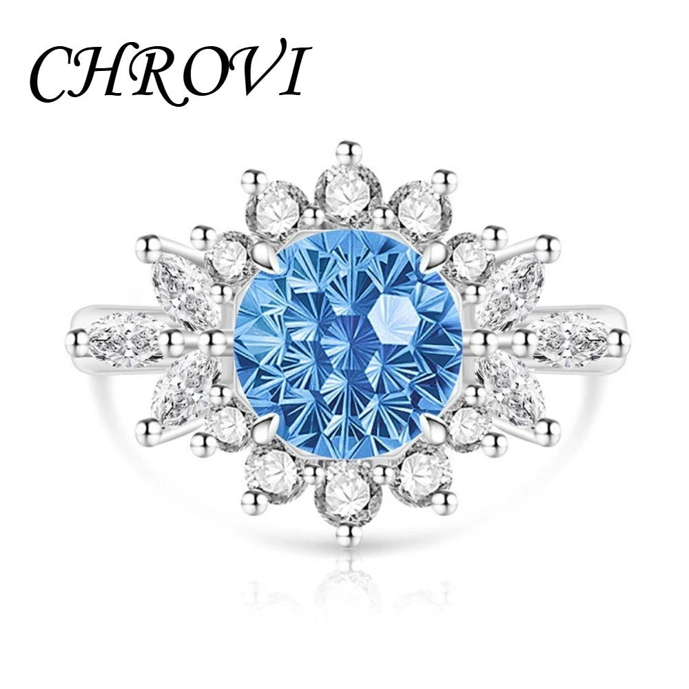 925 pure silver trendy colored gemstone sunflower ring for women, fashionable and versatile finger ring