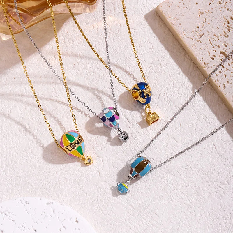 ANENJERY 316L Stainless Steel Drop Oil Balloon Pendant Necklace For Women Men Personality Niche Design Fashion Jewelry Gifts