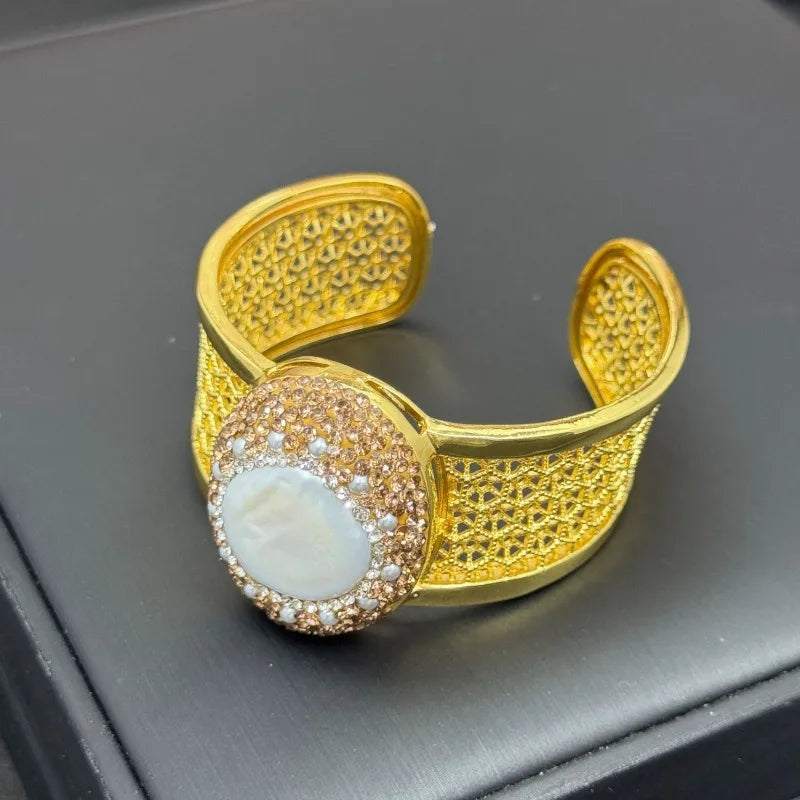 NISHIZAWA Baroque Pearls Open Bangles Jewelry Fashion Turkish Style Retro Bracelets for Women Geometric Pulseras Mujer