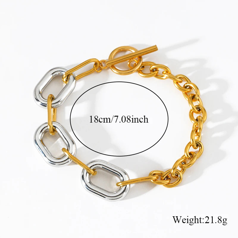 EILIECK 316L Stainless Steel Link Chain Bracelet Bangles For Women Trendy 18K Gold Plated Wrist Chain Waterproof Jewelry Gift