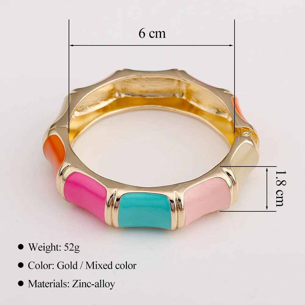 KMVEXO Elegant Charm Pink Zinc Alloy Enamel Bangles Geometric Irregular Wide Cuff Spring Bangle Bracelets For Women Jewelry