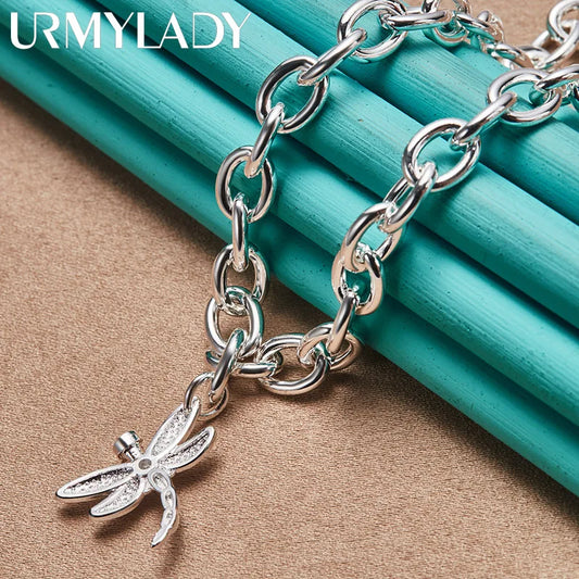 URMYLADY 925 Sterling Silver Dragonfly Pendant Necklace For Women Wedding Engagement Party Fashion Jewelry
