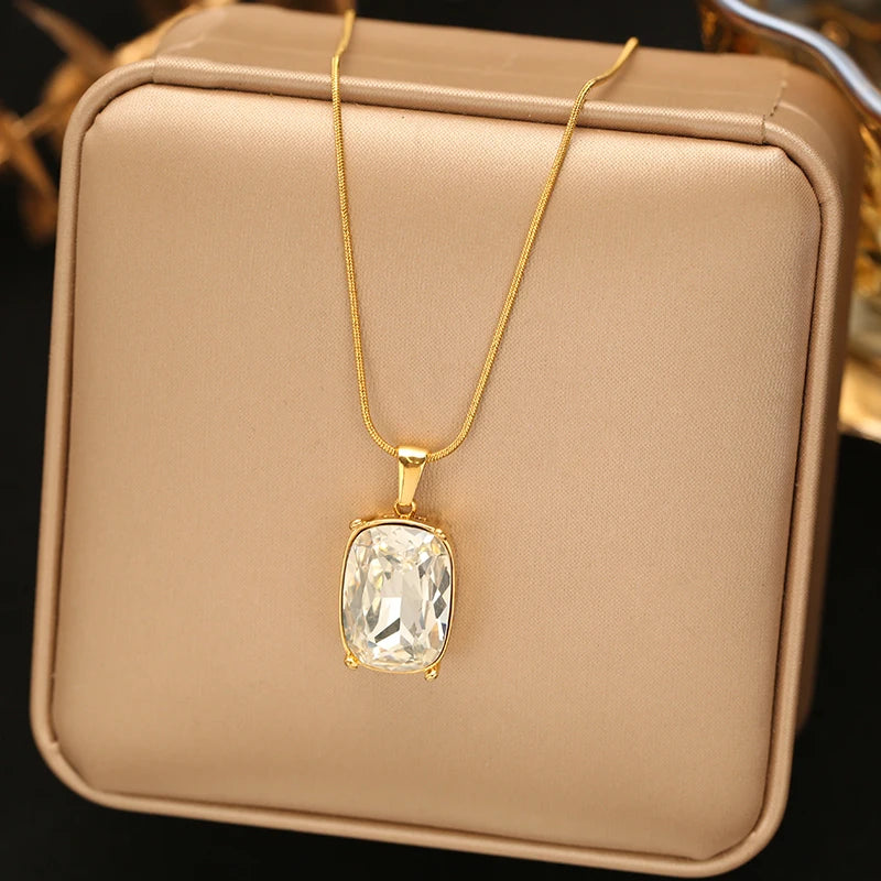 EILIECK Women's Butterfly Zircon Crystals Pendant Necklace Trendy Stainless Steel Waterproof Neck Chain Daily Jewelry Gift