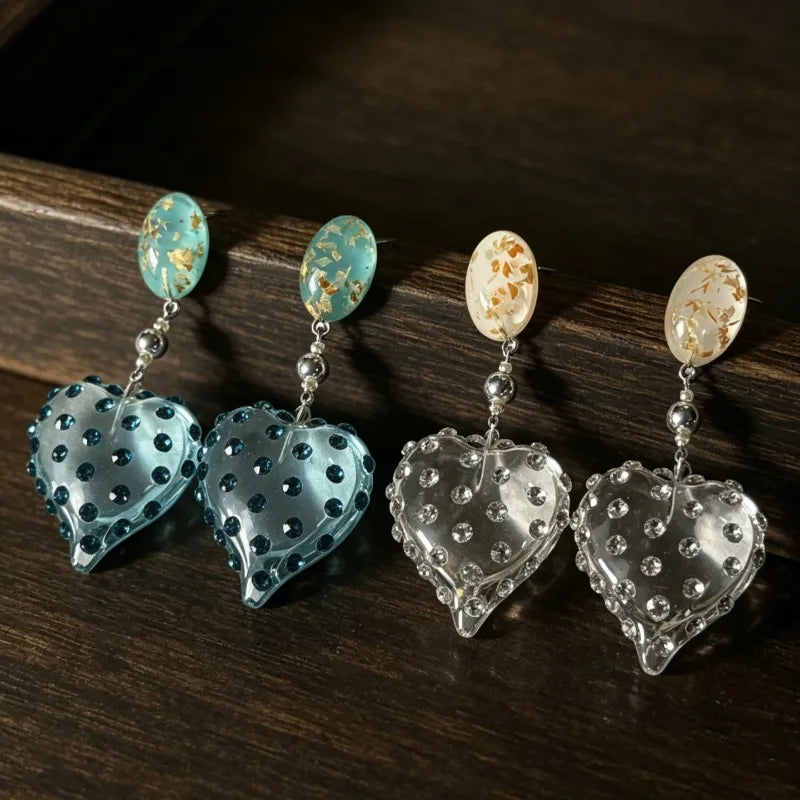 Crystal Earrings for Women Hearts Shaped Vintage Palace Style Aretes De Mujer Sweet Fashion Elegant Versatile Jewelry