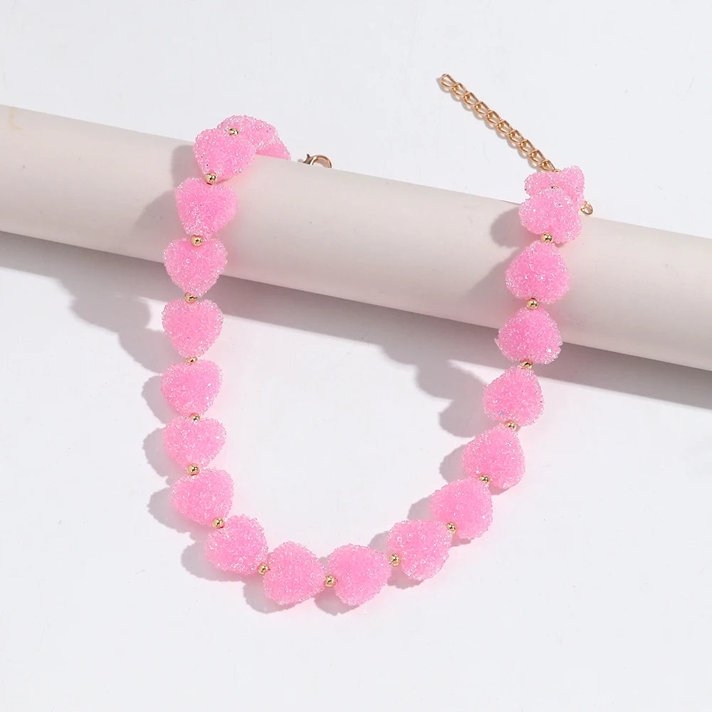 Sweet Candy Colored Resin Love Heart Choker Necklace for Women Cute Geometric Heart Shape Collar Necklace Summer Jewelry Gifts