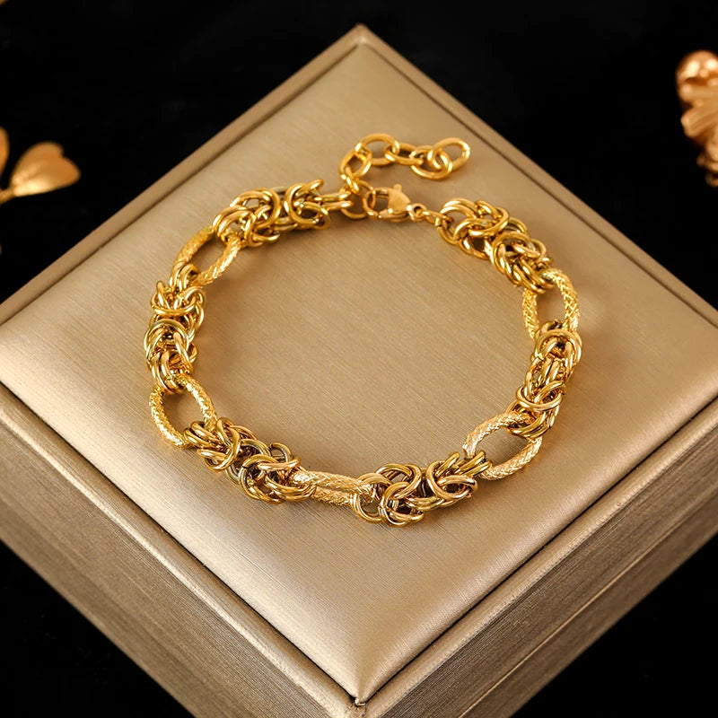EILIECK 316L Stainless Steel Gold Color Thick Chain Bracelet For Women Men New Trendy Waterproof Wrist Chain Jewelry Gift Party