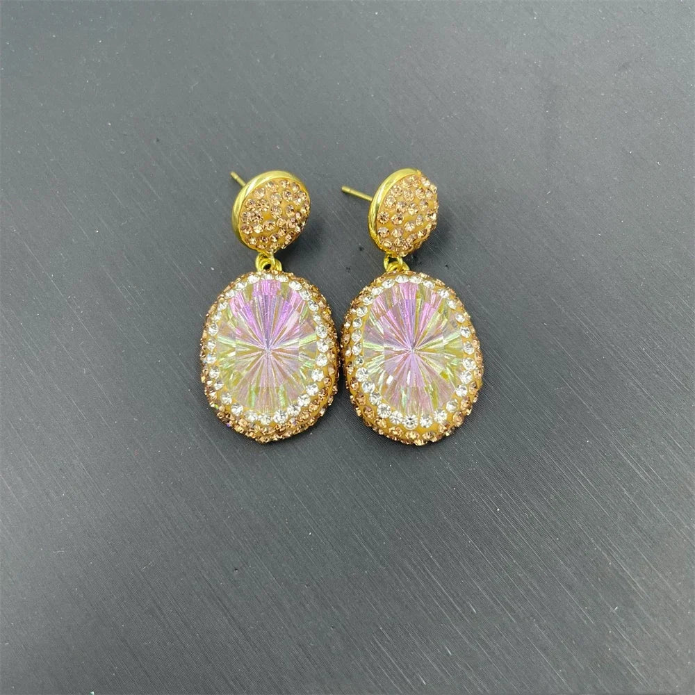 Fashion Large Purple Crystsal Dangle Earrings Cushion Cut Crystal Clay Rhinestone Crystal Jewelry for Women Party Wedding Golden