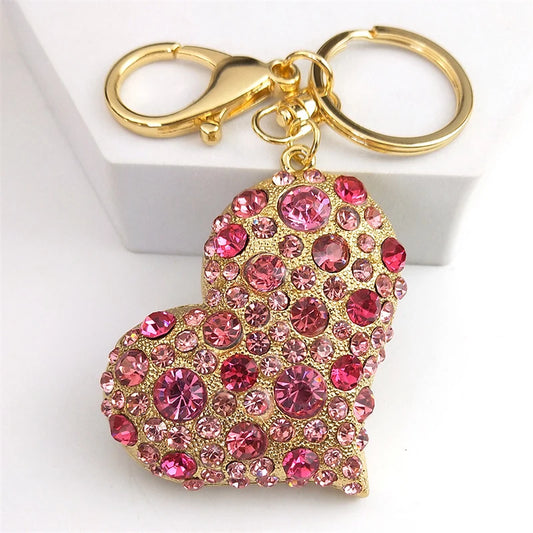 Pink Crystal Sparkling Heart Key chain for Women Exquisite Sweet Alloy Rhinestone Keyring Car Bag Accessories Jewelry K9233S05